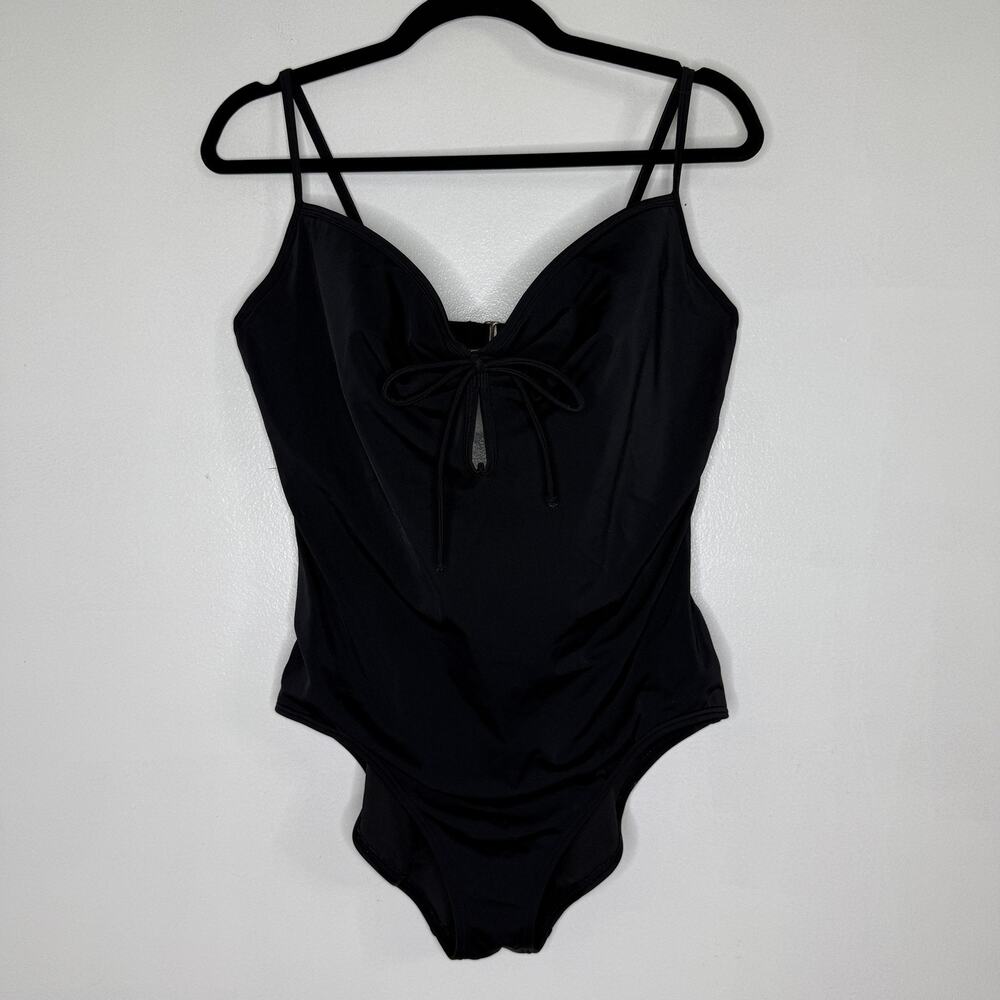 Victoria's Secret One Piece Swimsuit Womens 16 D Black Tie Front Cutout Back